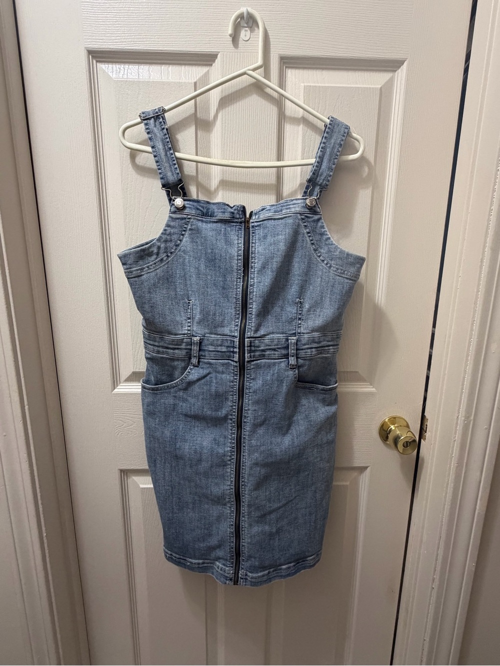American Eagle Outfitters Light Blue Denim Zip-Front Mini Dress